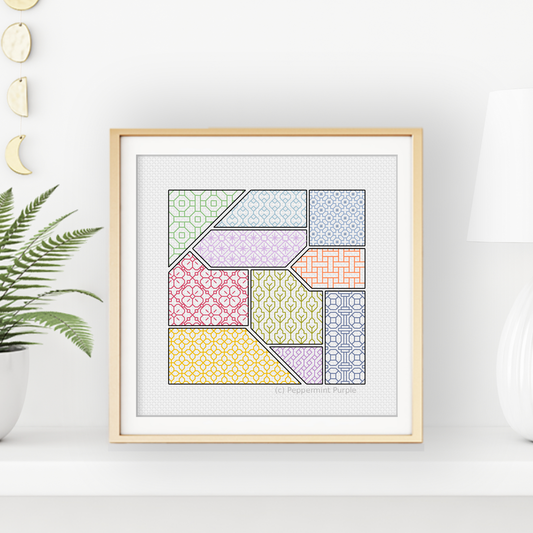 Blackwork Tangram Pattern Blackwork Pattern by Peppermint Purple