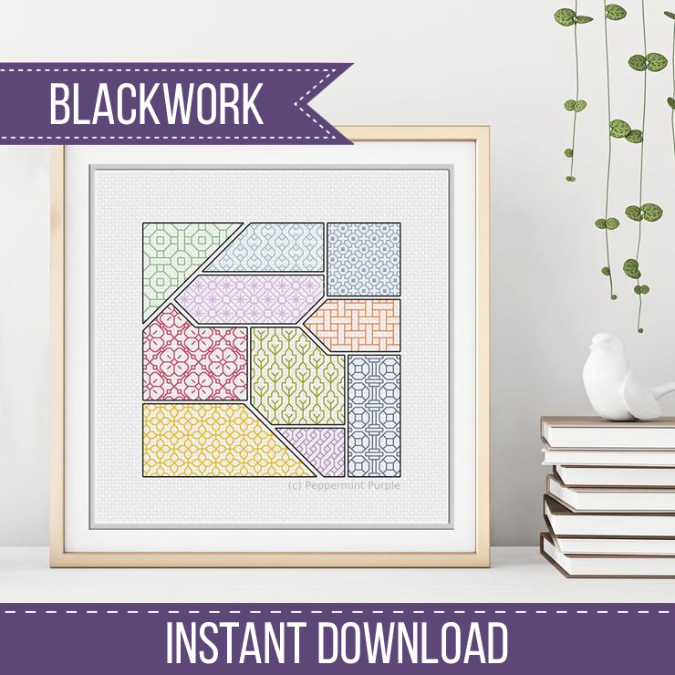 Blackwork Tangram Pattern Blackwork Pattern by Peppermint Purple