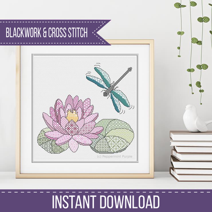 Dragonfly Blackwork Pattern Blackwork Pattern by Peppermint Purple