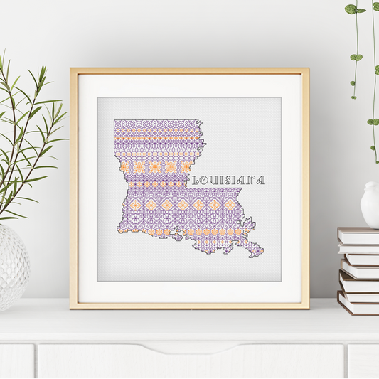 Louisiana Purple Gold Blackwork Blackwork Pattern by Peppermint Purple