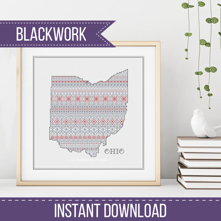Ohio - red Grey Blackwork Blackwork Pattern by Peppermint Purple