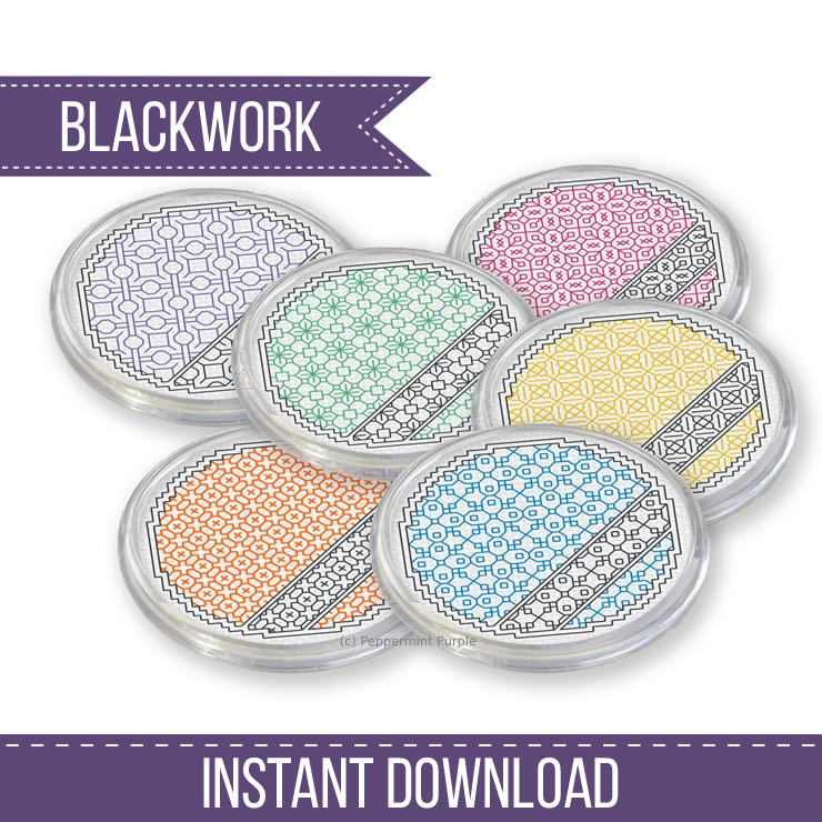 Diagonal Coasters Blackwork Pattern by Peppermint Purple
