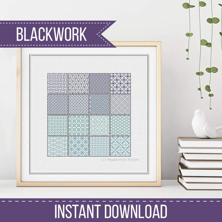 Blackwork Sampler Pattern Blackwork Pattern by Peppermint Purple