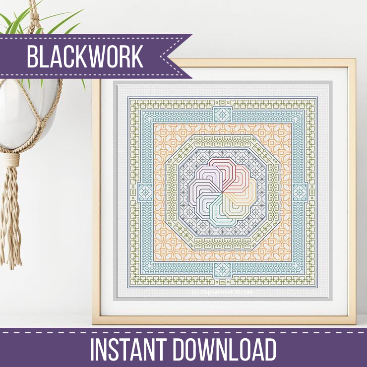 Catherine Wheel Blackwork Pattern by Peppermint Purple