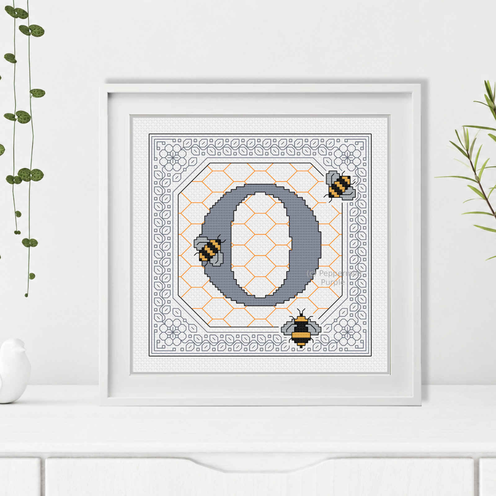 Bumble Bee Letters Blackwork Pattern by Peppermint Purple