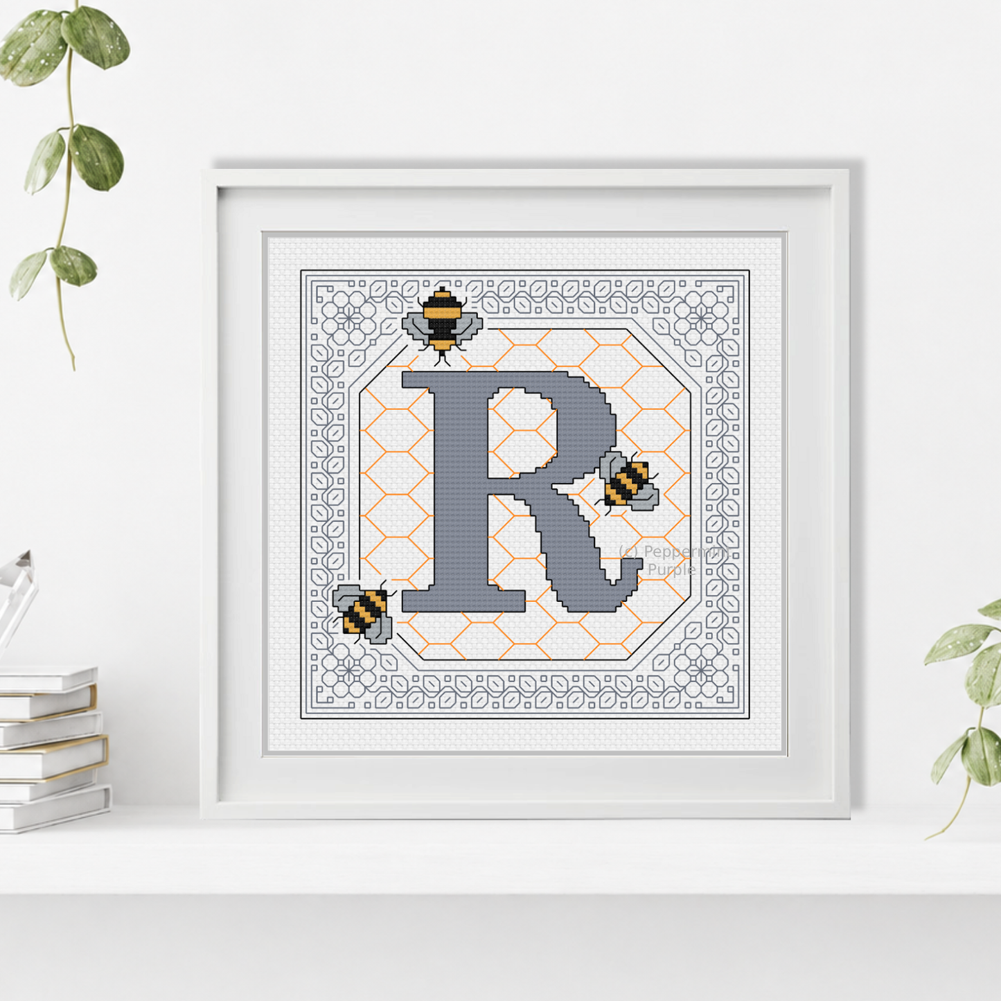 Bumble Bee Letters Blackwork Pattern by Peppermint Purple