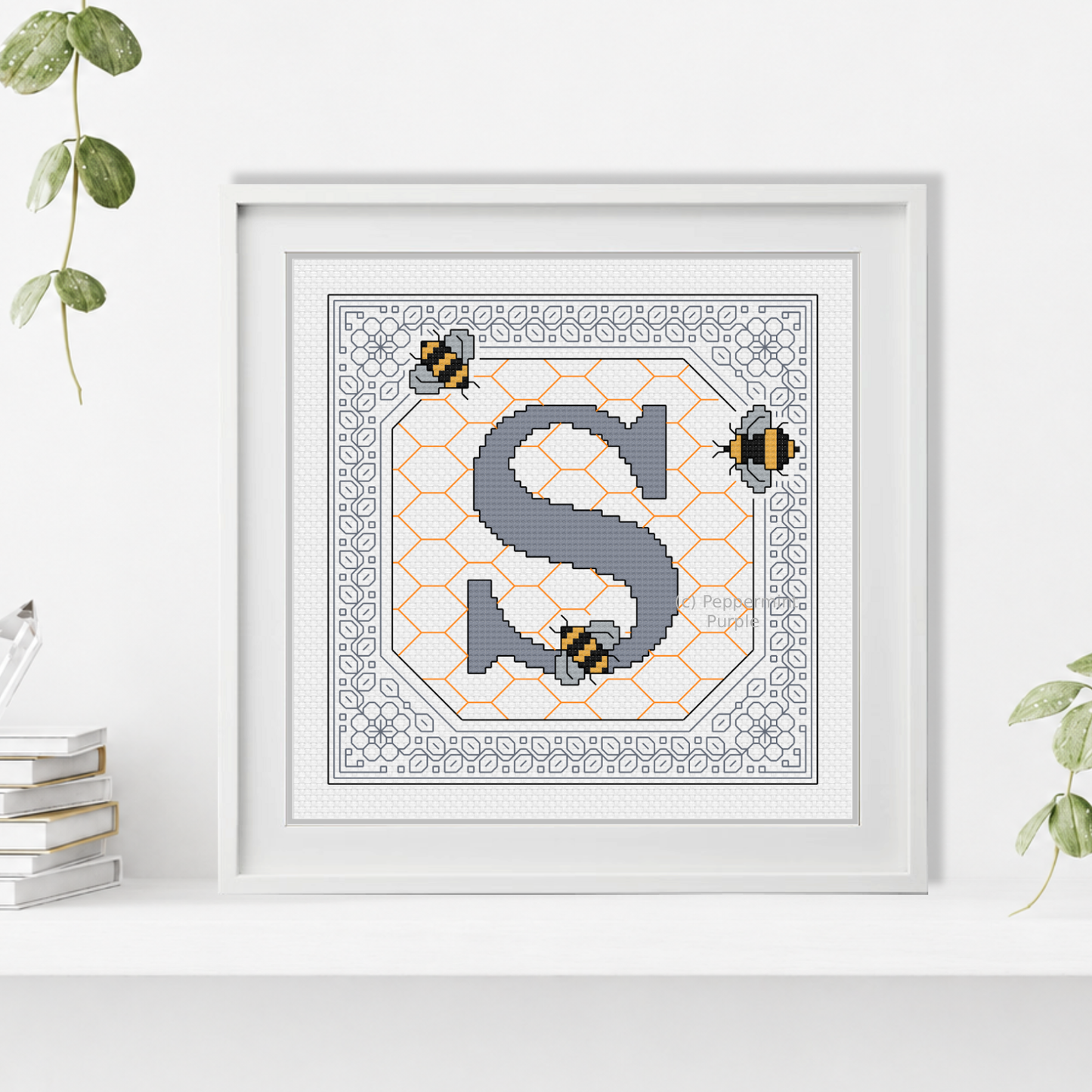 Bumble Bee Letters Blackwork Pattern by Peppermint Purple