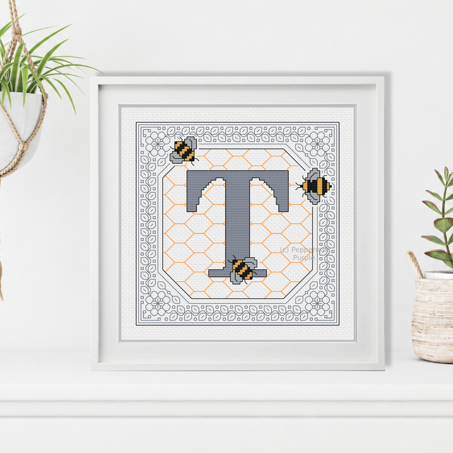 Bumble Bee Letters Blackwork Pattern by Peppermint Purple