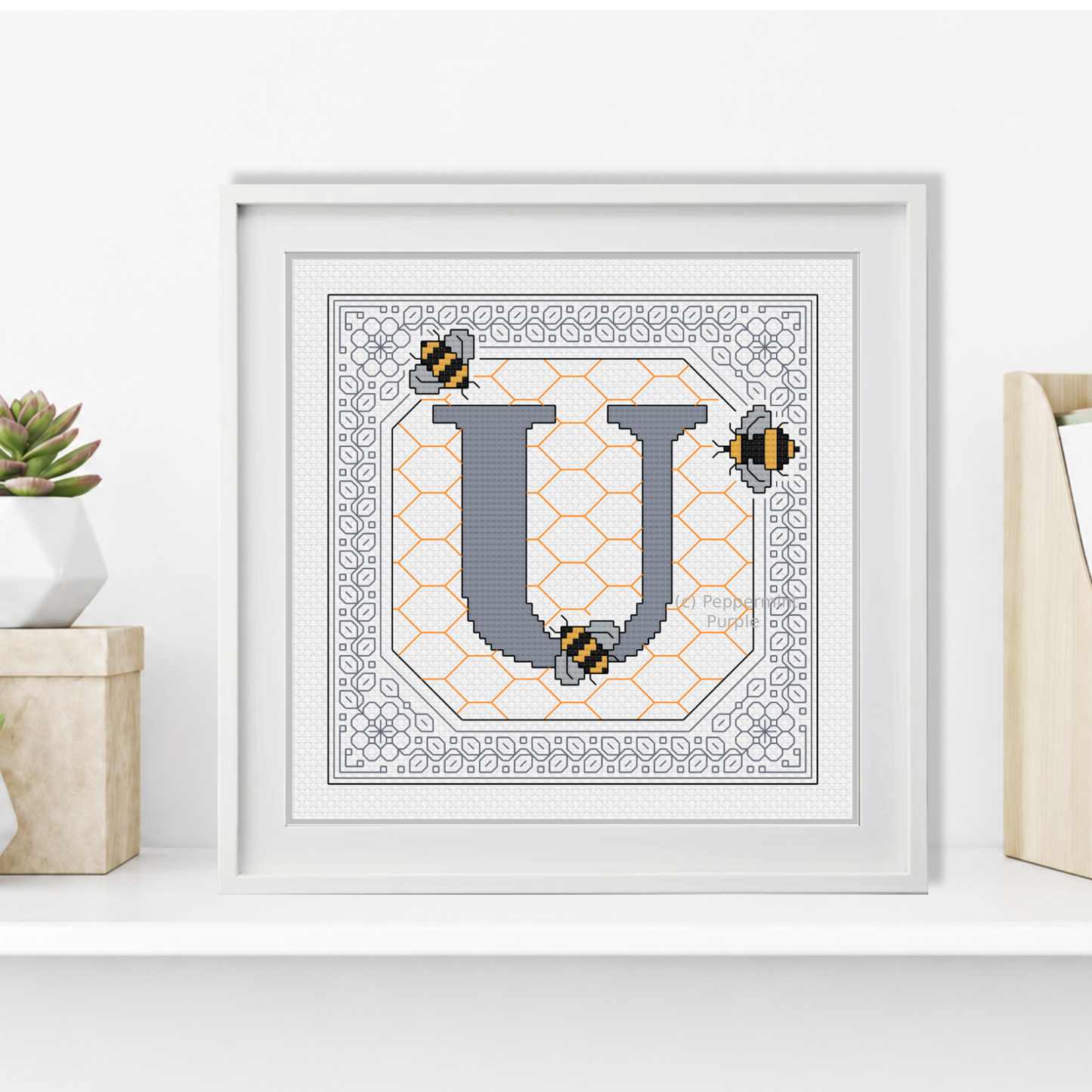 Bumble Bee Letters Blackwork Pattern by Peppermint Purple