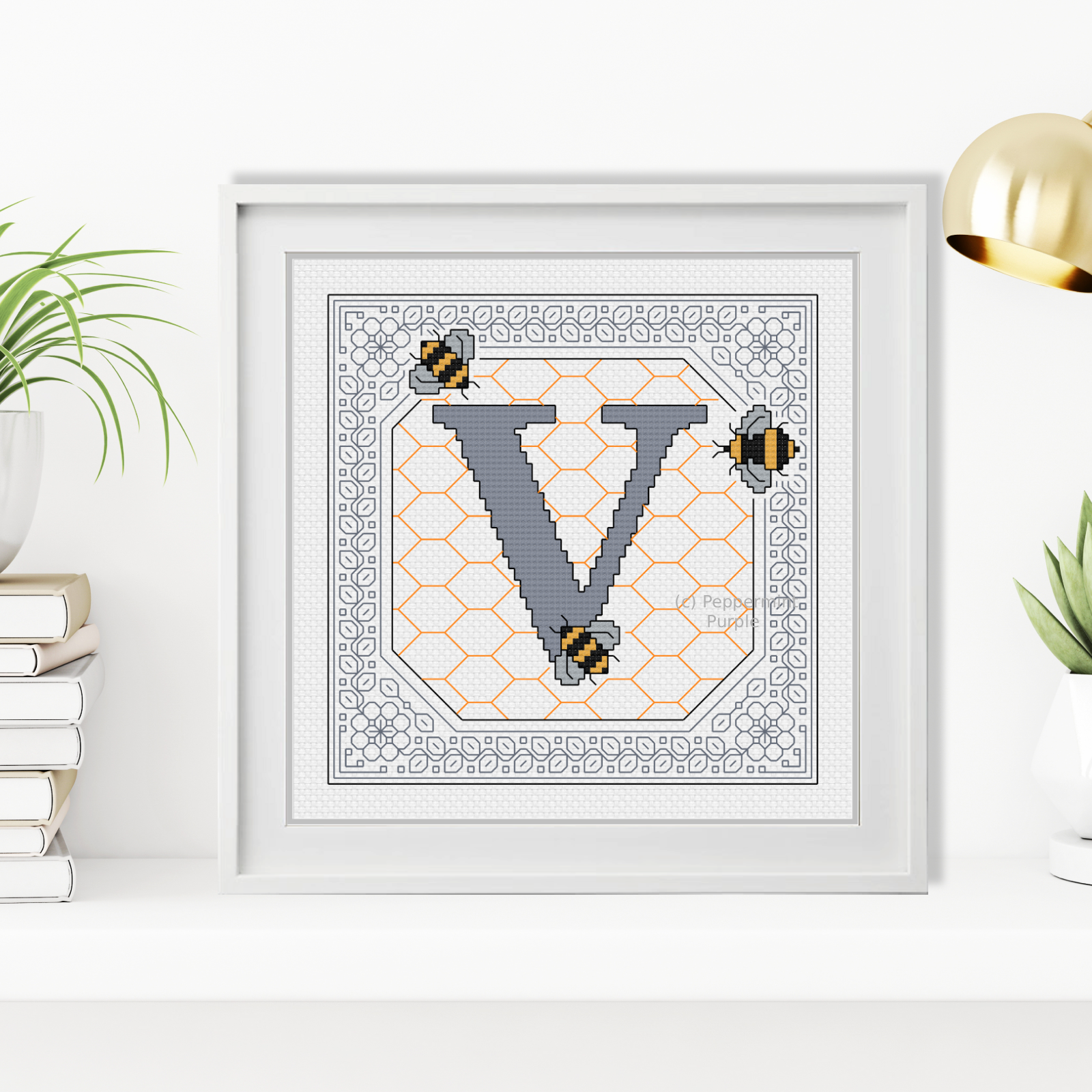 Bumble Bee Letters Blackwork Pattern by Peppermint Purple