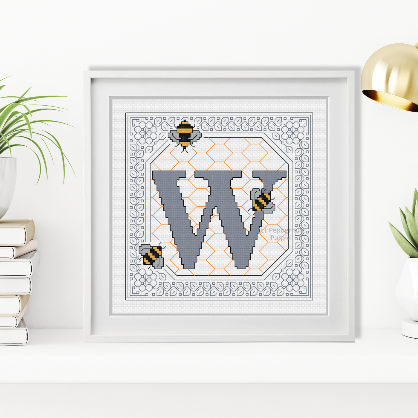 Bumble Bee Letters Blackwork Pattern by Peppermint Purple