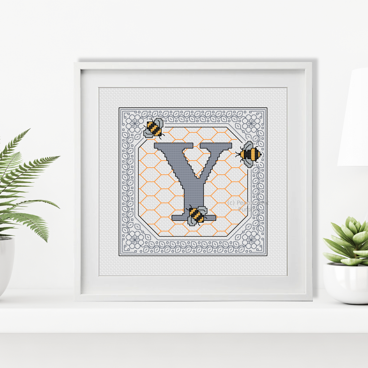 Bumble Bee Letters Blackwork Pattern by Peppermint Purple