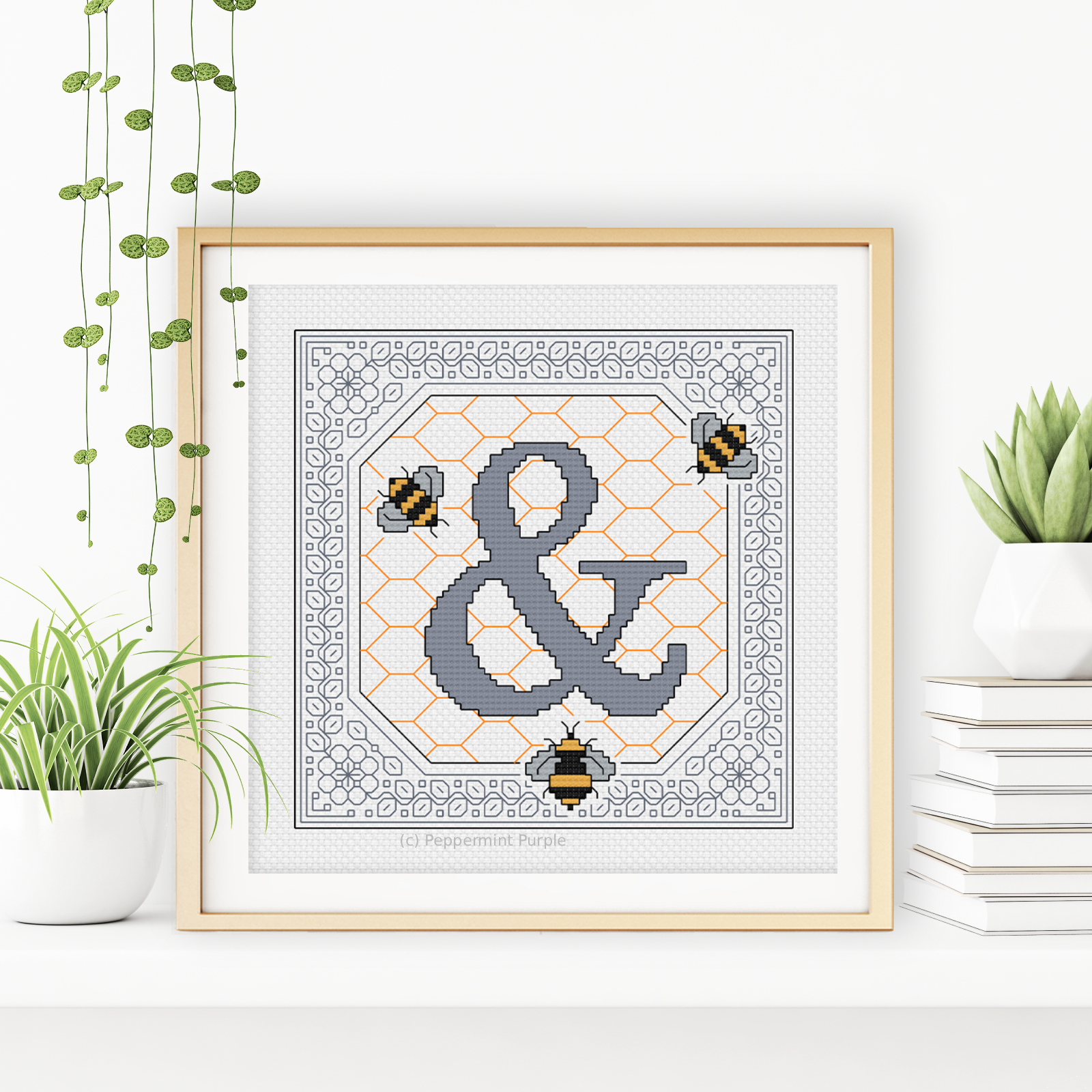 Bumble Bee Letters Blackwork Pattern by Peppermint Purple