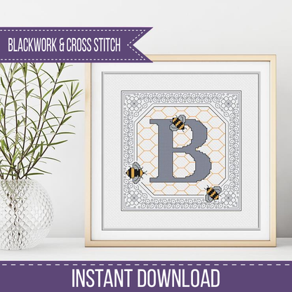 Bumble Bee Letters Blackwork Pattern by Peppermint Purple