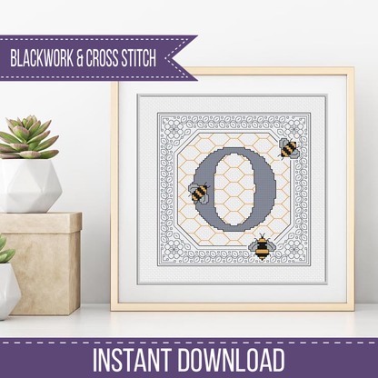 Bumble Bee Letters Blackwork Pattern by Peppermint Purple