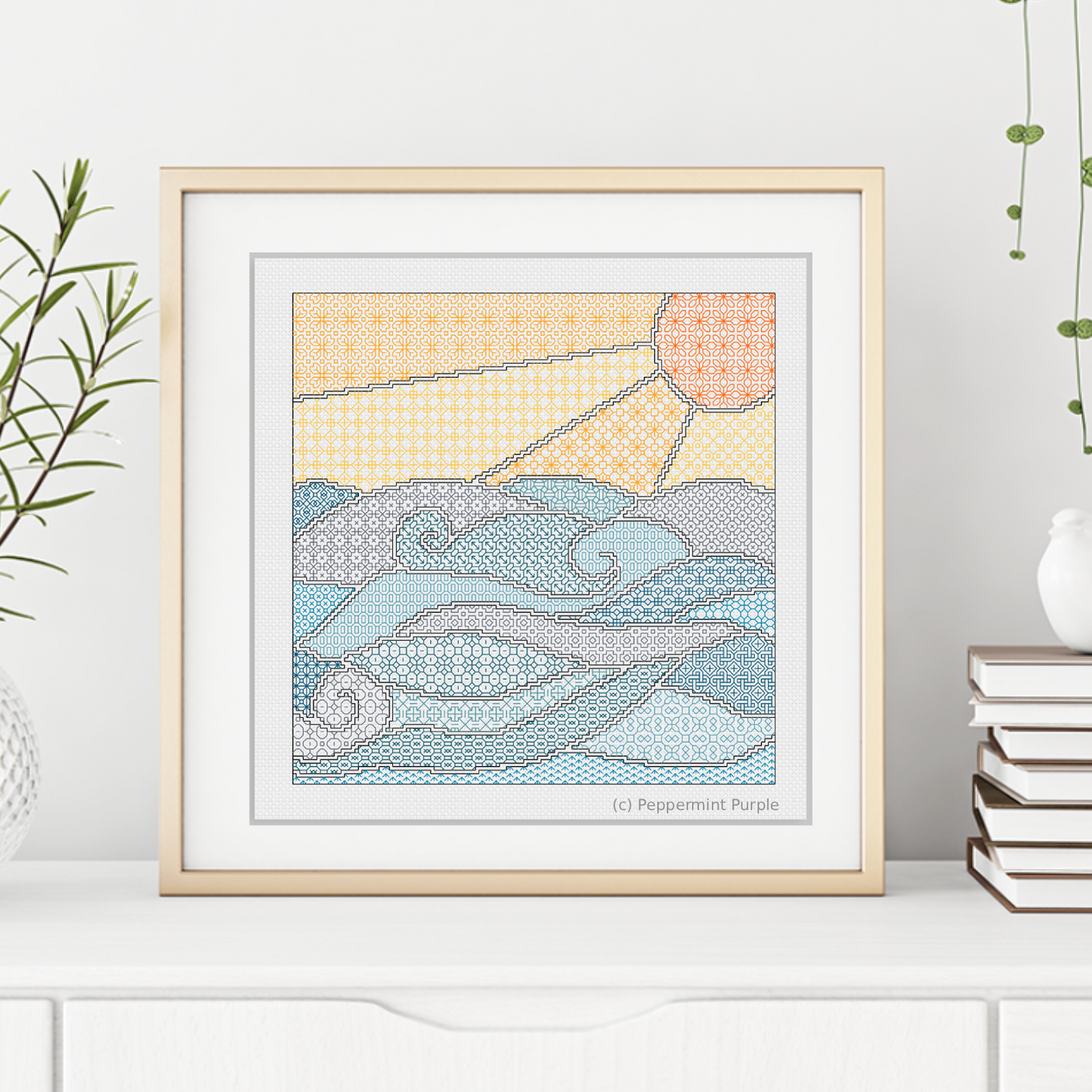 Sunny Waves Blackwork Pattern by Peppermint Purple