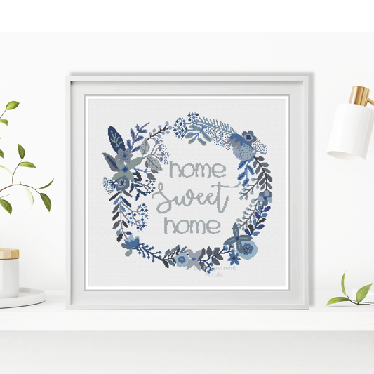 Blue Home Sweet Home Cross Stitch Pattern by Peppermint Purple