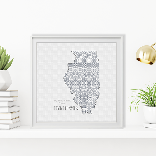 Illinois Blackwork Blackwork Pattern by Peppermint Purple