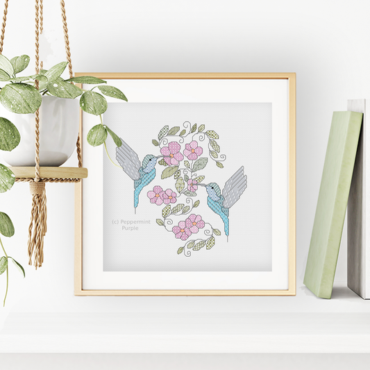 Hummingbirds Blackwork Pattern Blackwork Pattern by Peppermint Purple