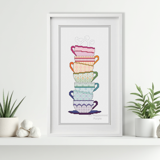 Blackwork Teacups Blackwork Pattern by Peppermint Purple