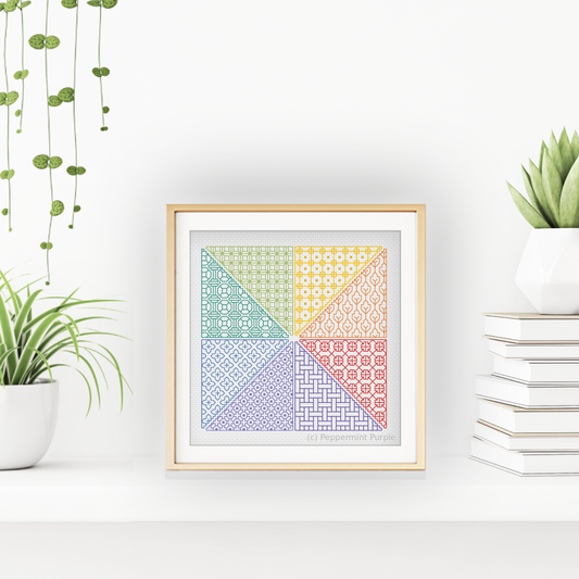 Coloured BlackWork Square Blackwork Pattern by Peppermint Purple