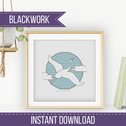 The Cranes - 3 designs Blackwork Pattern by Peppermint Purple