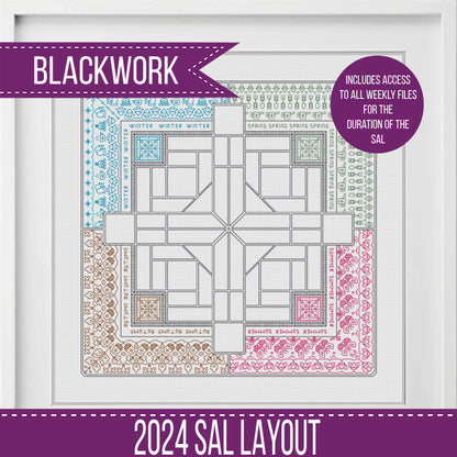 2024 SAL - Four Seasons Border - Blackwork Patterns & Cross Stitch by Peppermint Purple