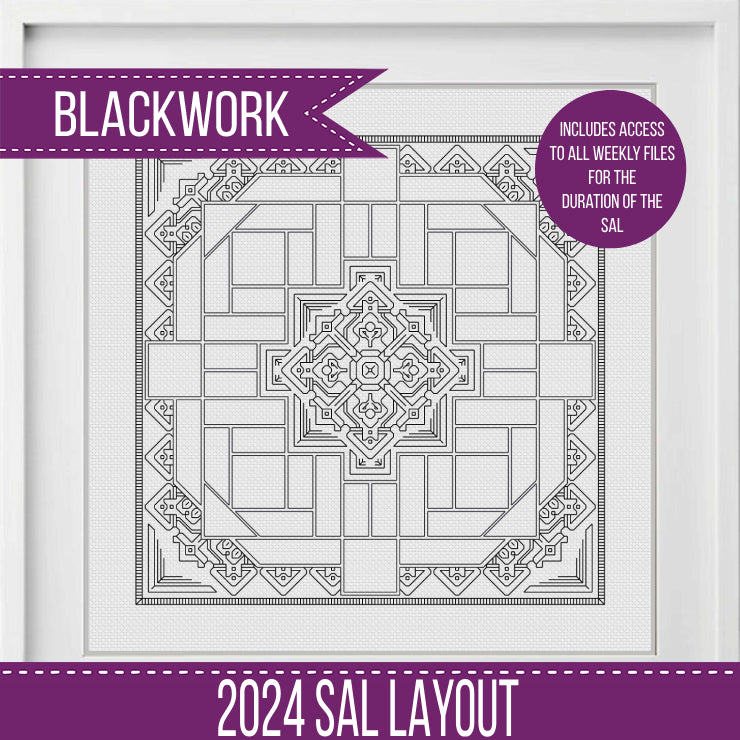 2024 SAL - Geometrica Border - Blackwork Patterns & Cross Stitch by Peppermint Purple