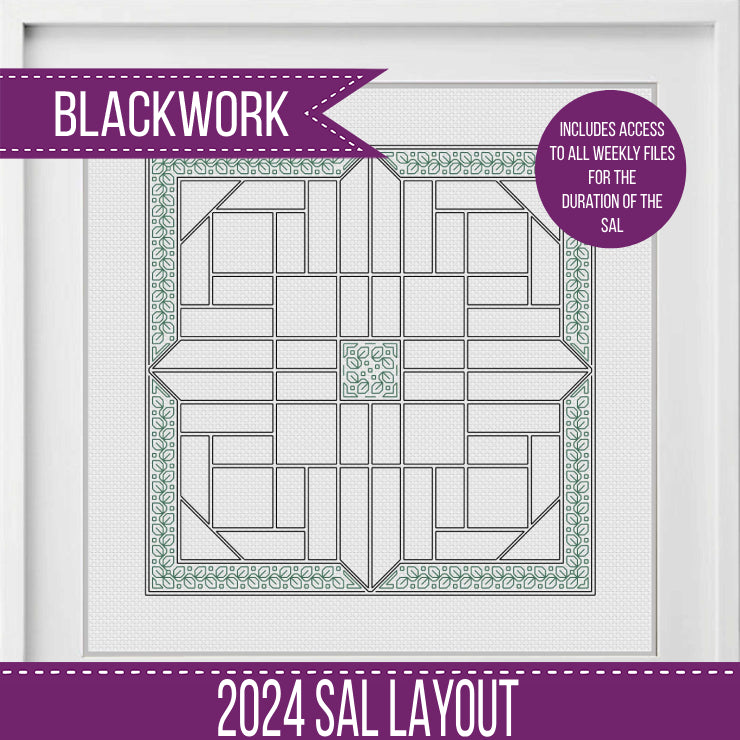 2024 SAL - Leaves Border - Blackwork Patterns & Cross Stitch by Peppermint Purple