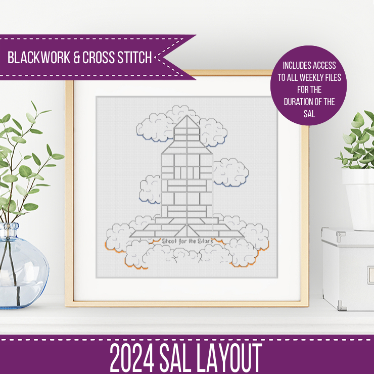 2024 SAL - Rocket Border - Blackwork Patterns & Cross Stitch by Peppermint Purple