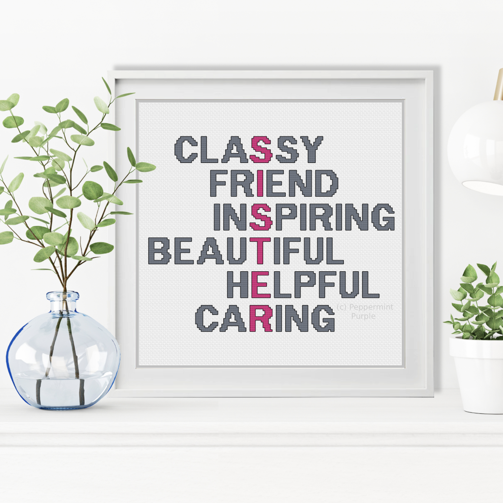 Sister Acrostic Cross Stitch Pattern by Peppermint Purple