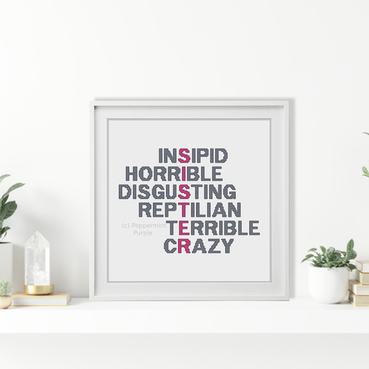 Snarky Brother Acrostic Cross Stitch Pattern by Peppermint Purple