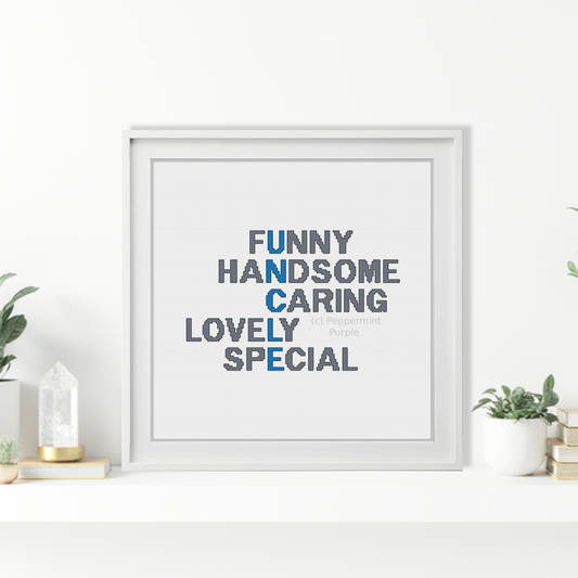 Uncle Acrostic Cross Stitch Pattern by Peppermint Purple