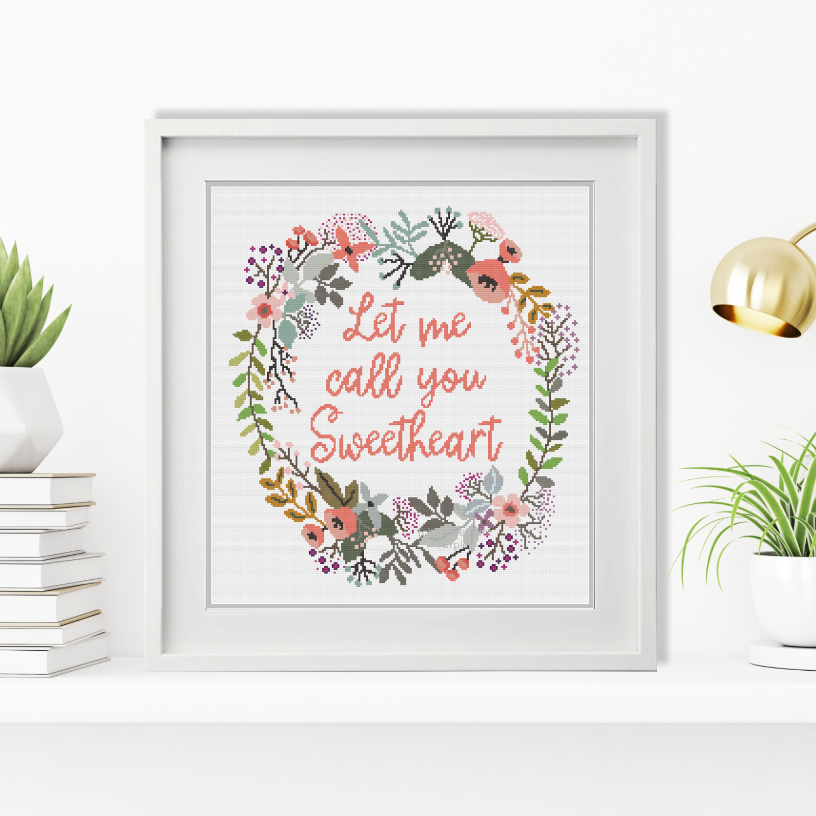 Sweetheart Cross Stitch Wreath Cross Stitch Pattern by Peppermint Purple