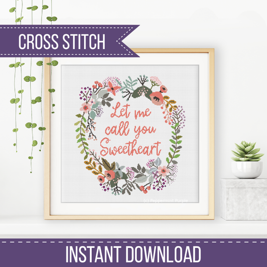 Sweetheart Cross Stitch Wreath Cross Stitch Pattern by Peppermint Purple