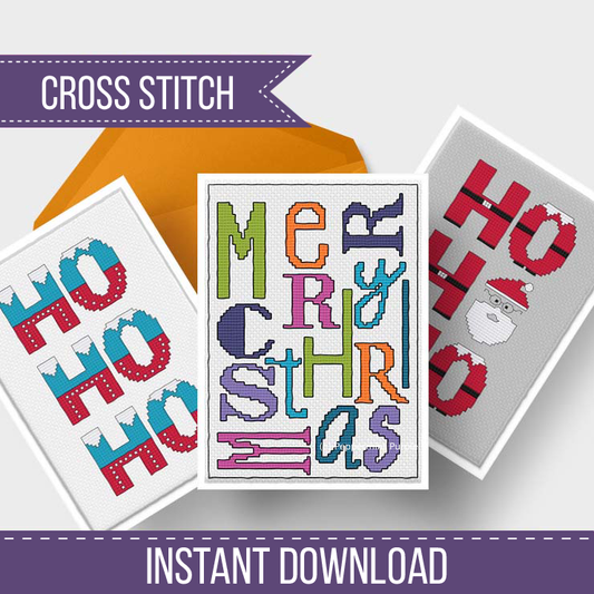 Christmas Card Set - Ho Ho Ho Cross Stitch Pattern by Peppermint Purple