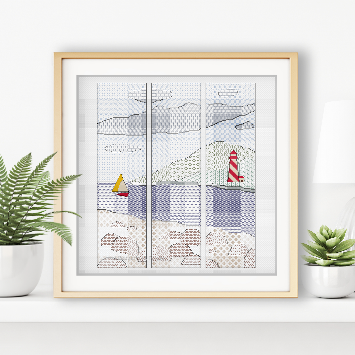 Blackwork Lighthouse Triptique Blackwork Pattern by Peppermint Purple