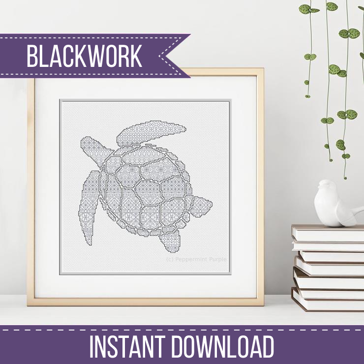 Sea Turtle Blackwork Pattern by Peppermint Purple