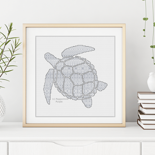 Sea Turtle Blackwork Pattern by Peppermint Purple