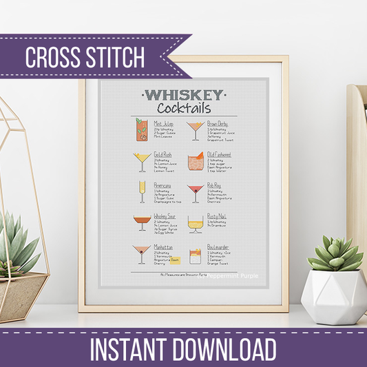 Whiskey Cocktails Cross Stitch Pattern by Peppermint Purple