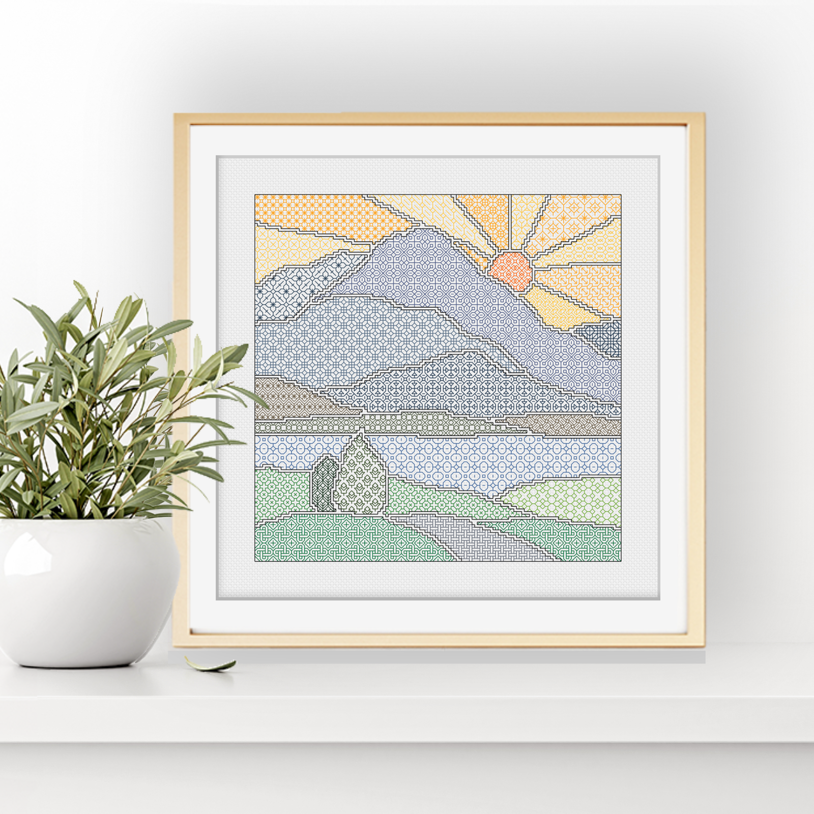 Sunny Mountains Blackwork Pattern by Peppermint Purple