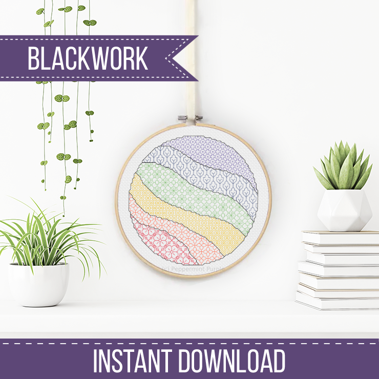 Blackwork Rainbow Circle Blackwork Pattern by Peppermint Purple