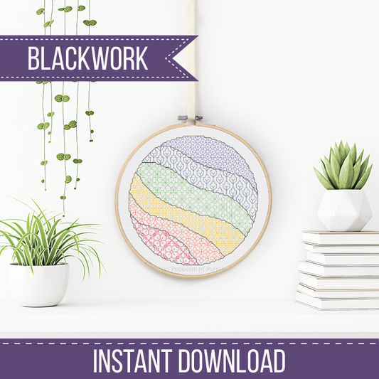 Blackwork Rainbow Circle Blackwork Pattern by Peppermint Purple