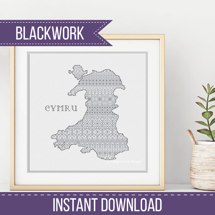 Cymru - Wales Blackwork Pattern by Peppermint Purple