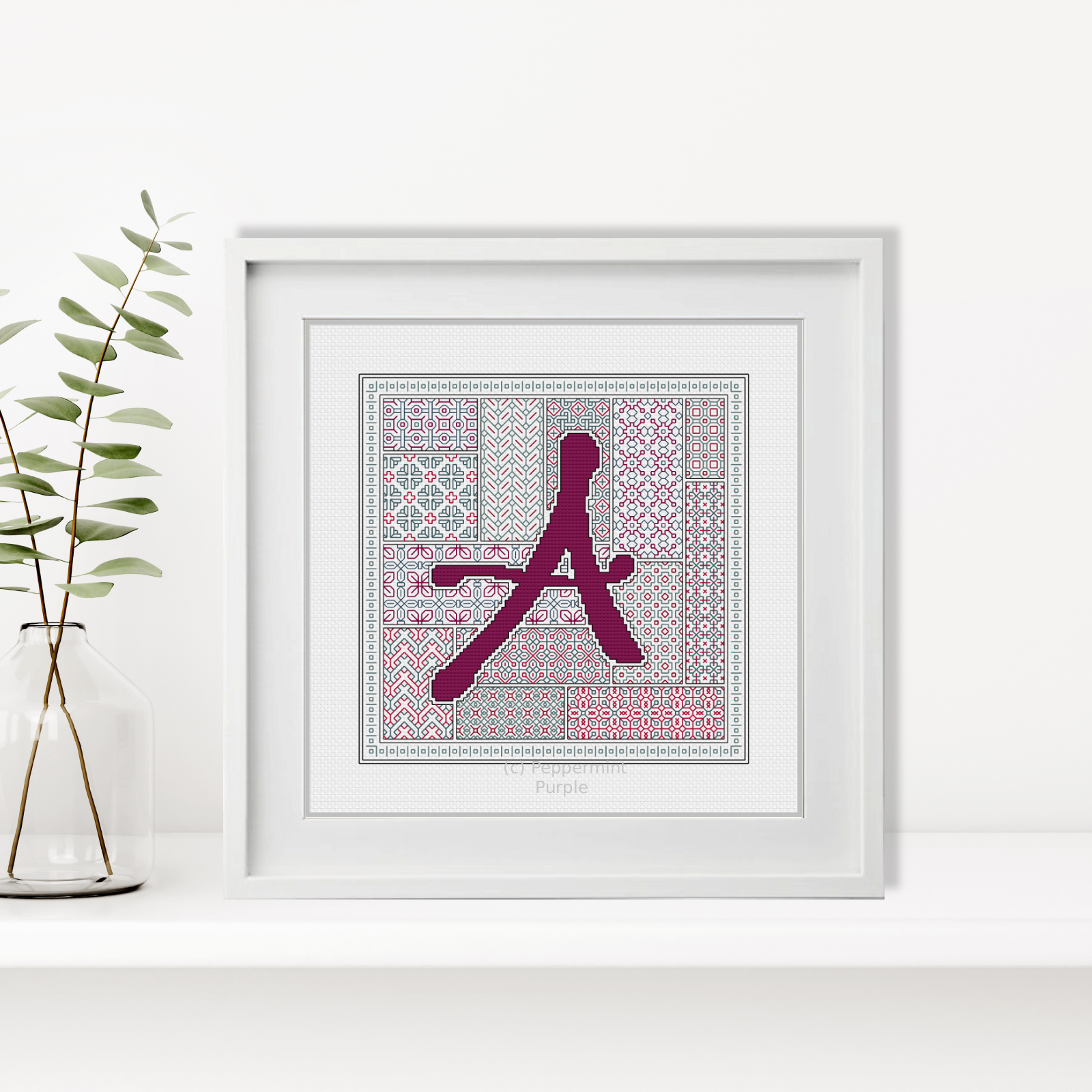 Blackwork Red Letters Blackwork Pattern by Peppermint Purple