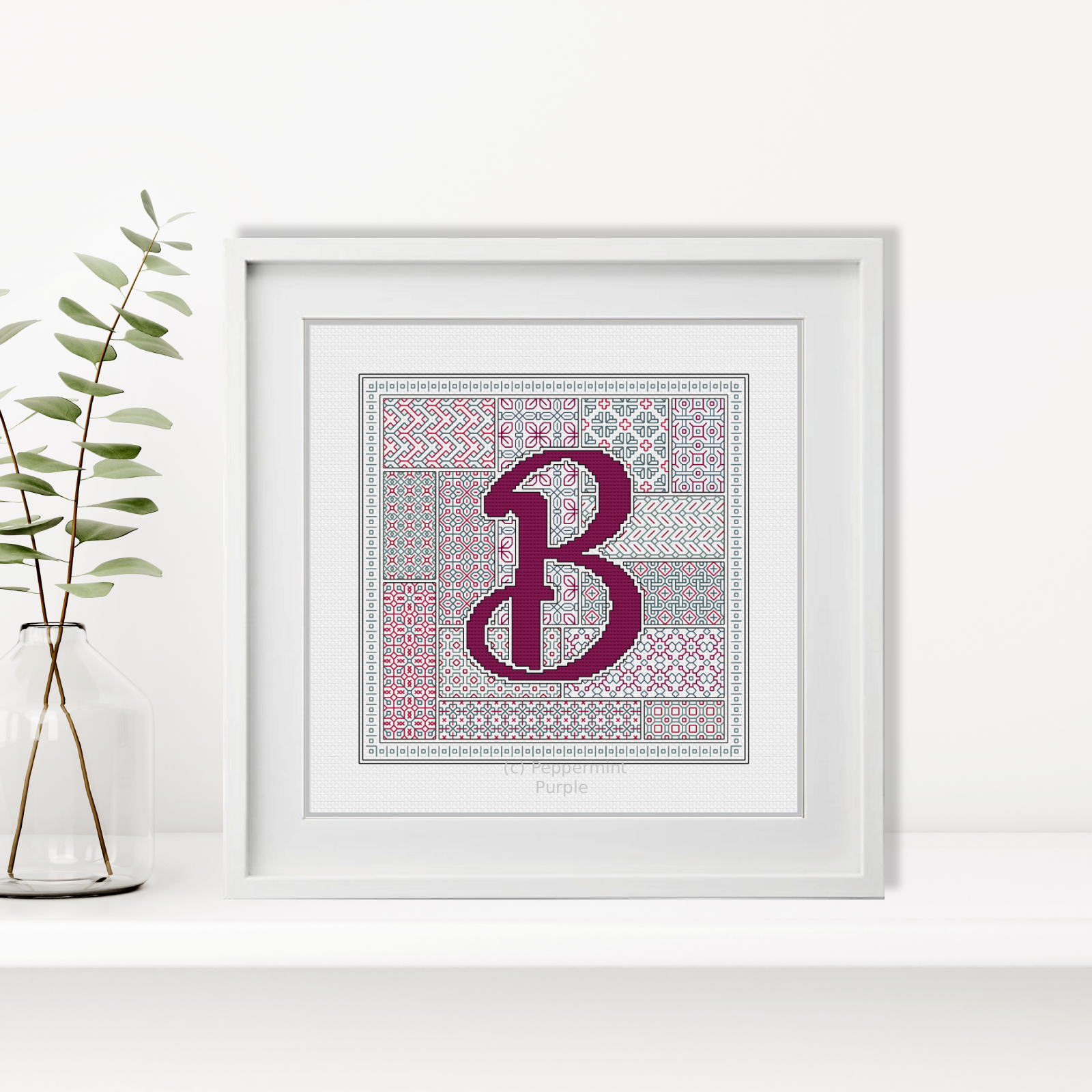 Blackwork Red Letters Blackwork Pattern by Peppermint Purple