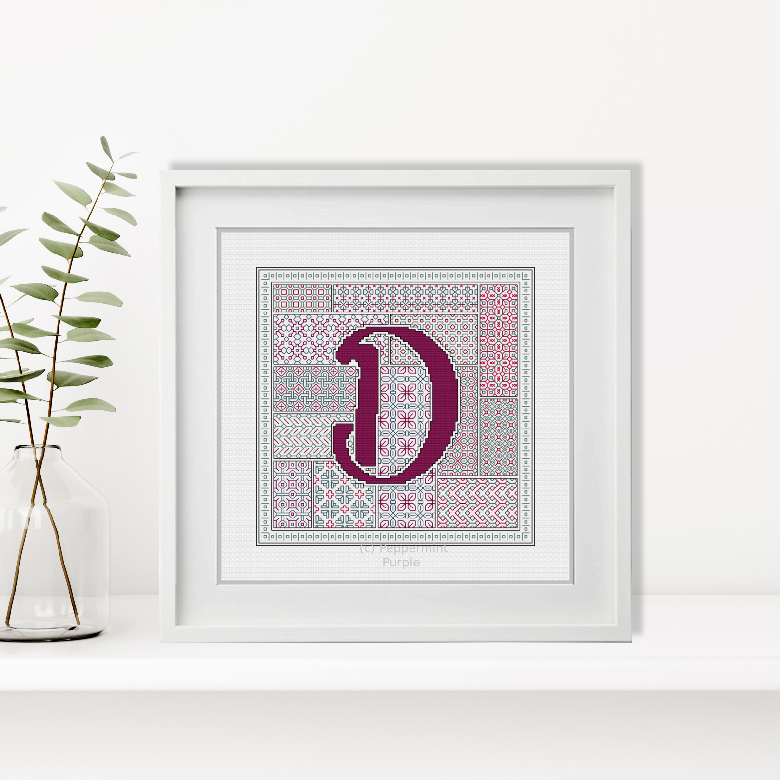 Blackwork Red Letters Blackwork Pattern by Peppermint Purple