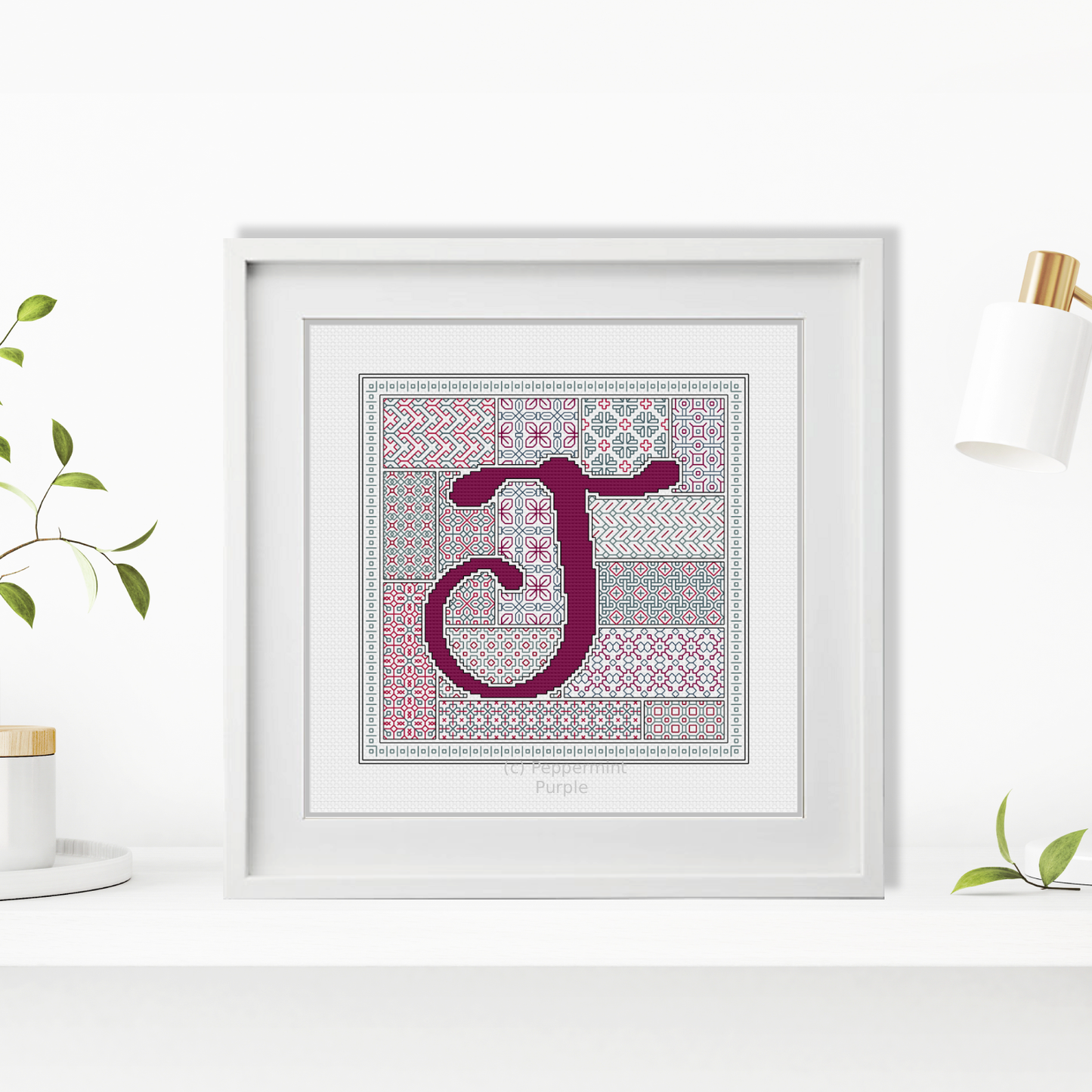 Blackwork Red Letters Blackwork Pattern by Peppermint Purple