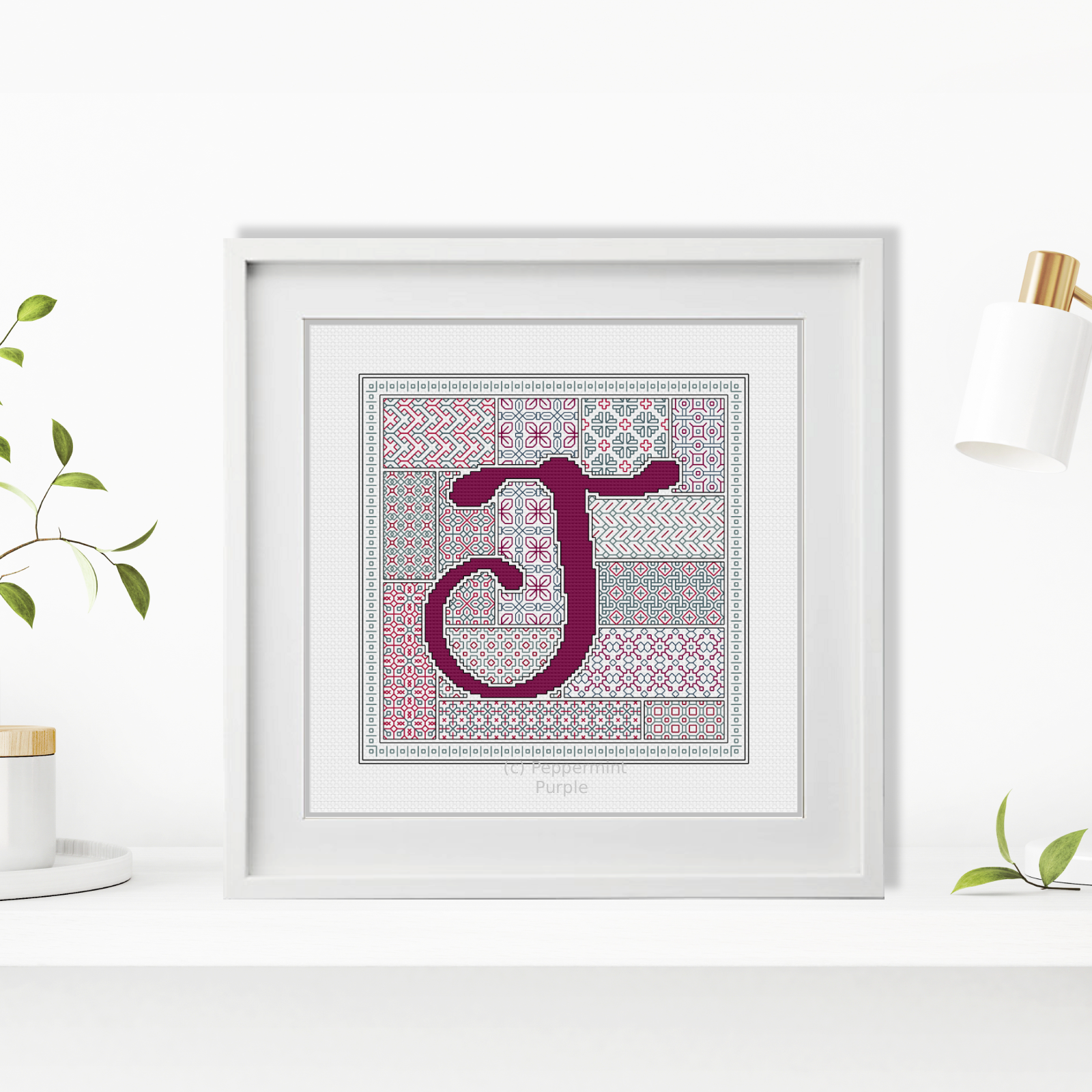 Blackwork Red Letters Blackwork Pattern by Peppermint Purple