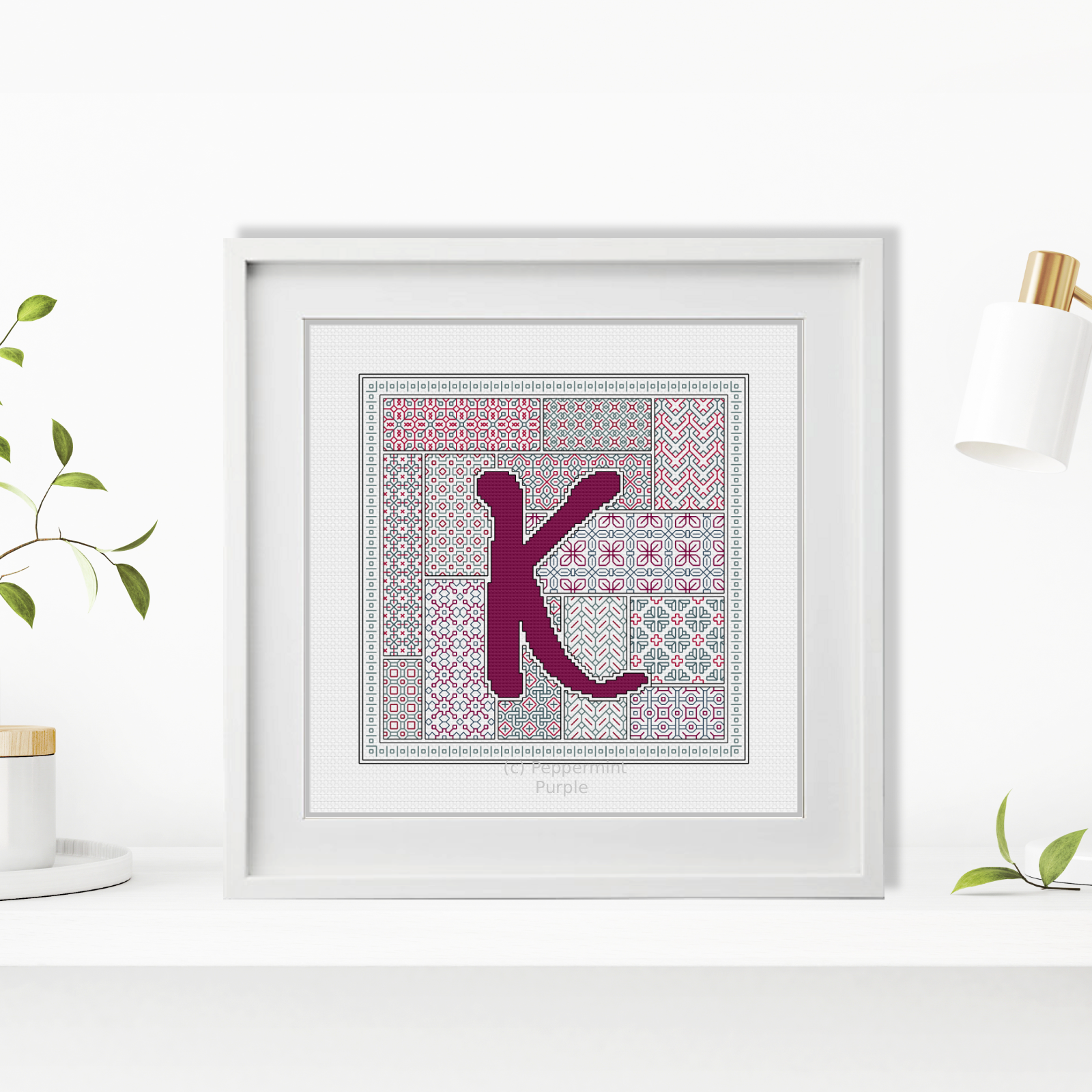 Blackwork Red Letters Blackwork Pattern by Peppermint Purple